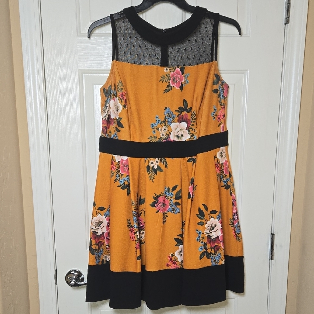 SMAK PARLOUR 2X MUSTARD FLORAL RETRO Romantic Unique LIGHTWEIGHT STRETCHY Dress - Picture 8 of 15